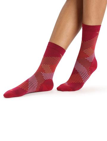 Women's Icebreaker Merino Lifestyle Fine Gauge Crew Dashes Socks Cherry / Silent Gold | CA 1535GSOL